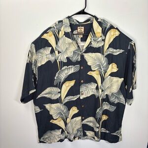 Vintage Tommy Bahama Black‎ and Cream Silk Shirt XXL 274